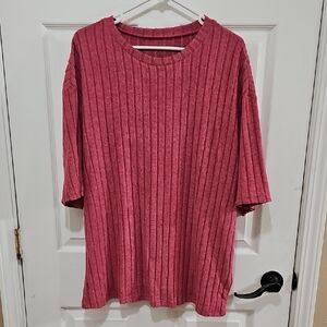 Pink Short Sleeve Ribbed Top